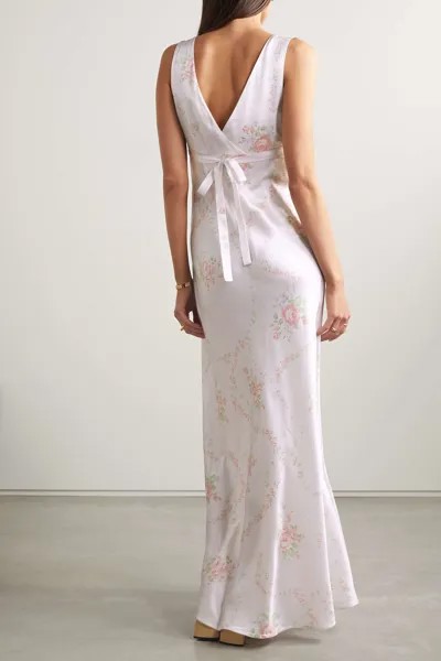LOVESHACKFANCY платье макси Kyan из шелкового атласа с цветочным принтом, розовый