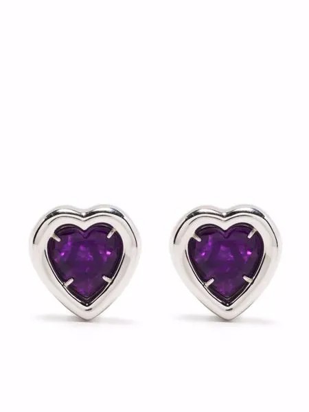 AMBUSH HEART STONE EARRINGS SILVER PURPLE