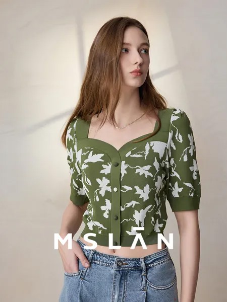 Блузка Mslan с квадратным вырезом, зеленый