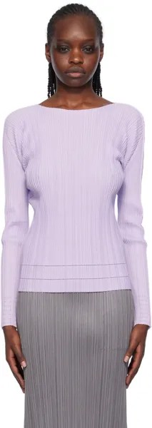 Пурпурная футболка с длинными рукавами и мягкими складками Pleats Please Issey Miyake, цвет Light purple