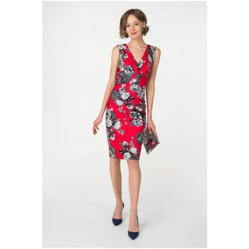Платье-футляр без рукавов с цветочным принтом Stella Di Mare Dress 761-16 Красный 46