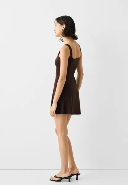 Платье из джерси Strappy Skater Bershka, темно-коричневое