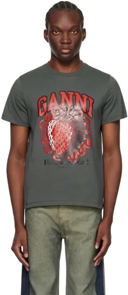 Серая непринужденная клубничная футболка Ganni