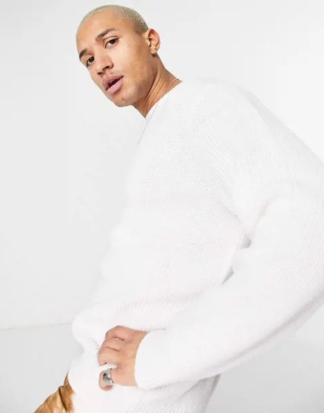 Белый вязаный свободный джемпер в рубчик ASOS DESIGN