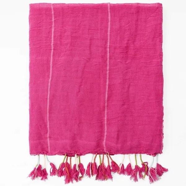 Парео Zara Striped Fringed Linen Blend, ярко-розовый