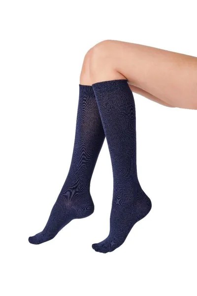 Однотонные носки до колена из бамбука, 1 пара, темно-синий Pretty Polly, темно-синий