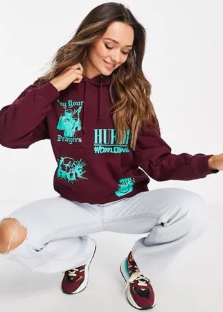 Oversized-худи с неоновыми принтами Huf-Красный