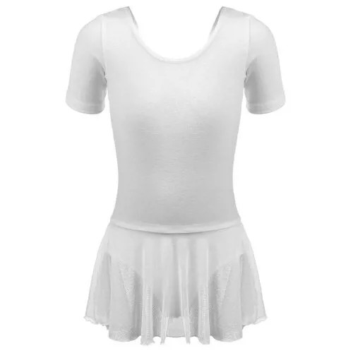 Купальник для хореографии х/б, короткий рукав, юбка-сетка, размер 36, цвет белый