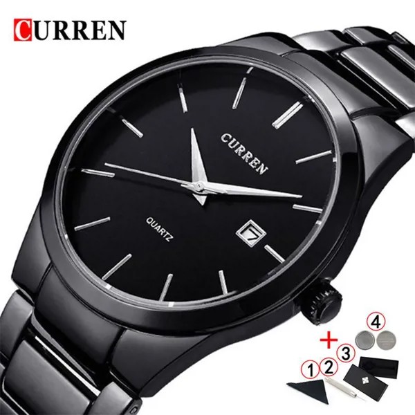 Curren Бизнес Спортивные часы Мужчины Роскошный бренд Минималистский кварцевые мужские часы Черные наручные часы Мужчины