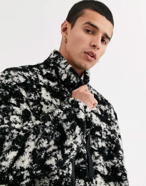 Черно-белая плюшевая куртка ASOS DESIGN-Черный