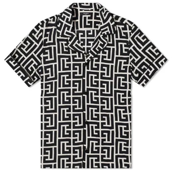 Рубашка с коротким рукавом Balmain Monogram, кремовый/черный