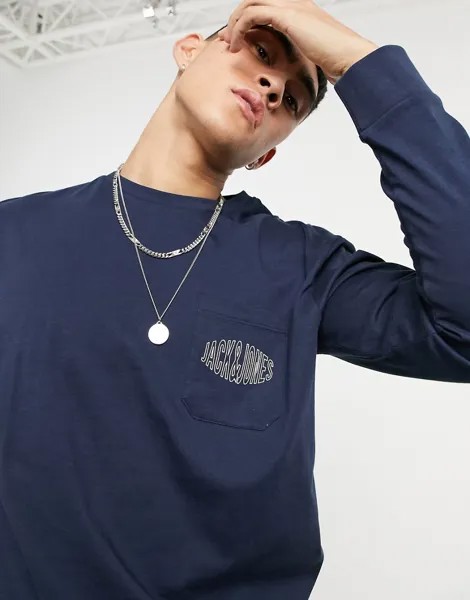 Темно-синий свободный лонгслив с логотипом Jack & Jones Originals