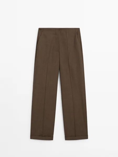 Прямые брюки из 100% шерсти Massimo Dutti, коричневый