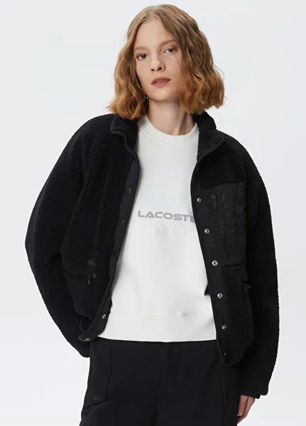 Двусторонняя черная женская куртка с высоким воротником Lacoste