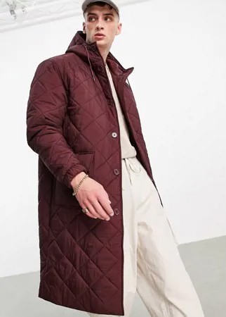 Бордовая стеганая куртка с капюшоном ASOS DESIGN-Красный