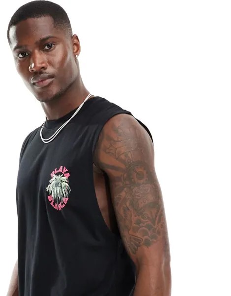 Jack & Jones – черная майка оверсайз с широкой проймой