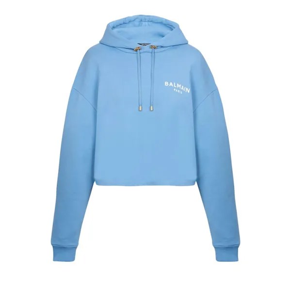 Худи Balmain Flock Detail Cropped Hoodie, синий