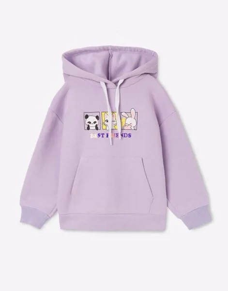 Фиолетовое худи oversize с принтом Best friends для девочки Gloria Jeans