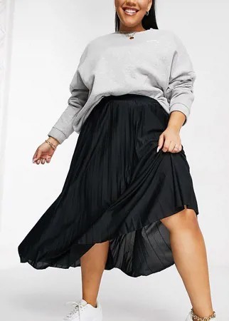 Черная плиссированная юбка миди ASOS DESIGN Curve-Черный цвет