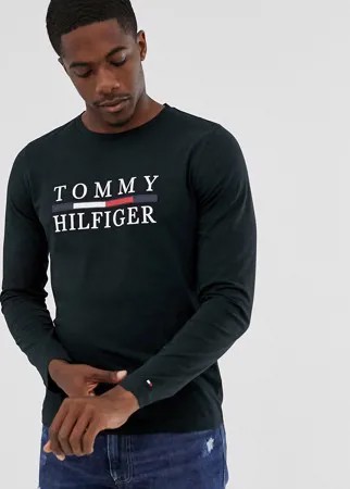 Черный лонгслив с логотипом на груди Tommy Hilfiger