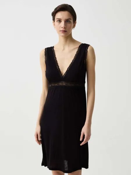 Ночная рубашка из вискозы с кружевом Ovs, цвет black