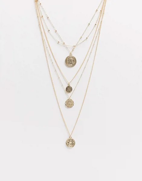Золотистое ожерелье из цепочек в несколько рядов с подвесками Ashiana-Золотой