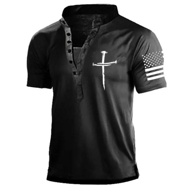 Мужская однотонная футболка Henley с принтом креста веры на открытом воздухе