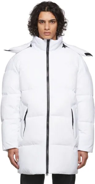 Белая длинная пуховая куртка с капюшоном The Very Warm
