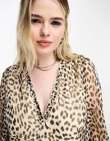 Многослойное платье мини с оборками Vero Moda Curve с леопардовым принтом