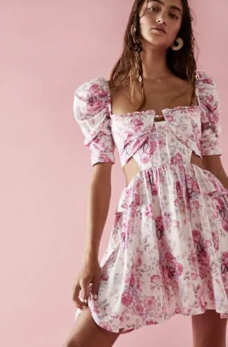 Мини-платье Free People For Love - Lemons Lucia Pink Rose с романтическим вырезом XL