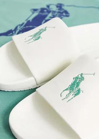 Эксклюзивные кремовые шлепанцы с логотипом игрока в поло зеленого цвета Polo Ralph Lauren x ASOS-Белый