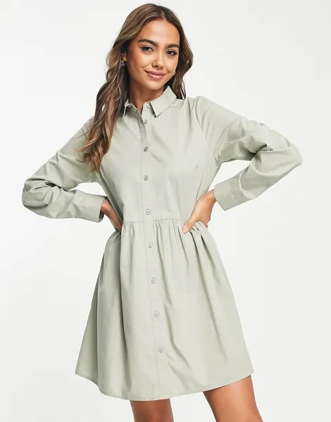 Платье-рубашка мини из хлопка цвета хаки ASOS DESIGN