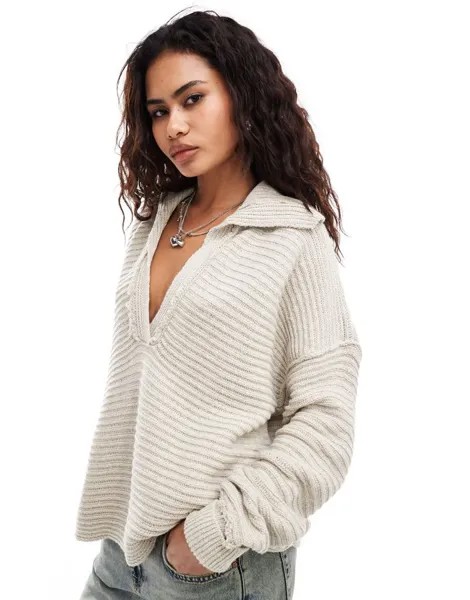 Кремовый свитер в рубчик с глубоким v-образным вырезом Free People Marlie