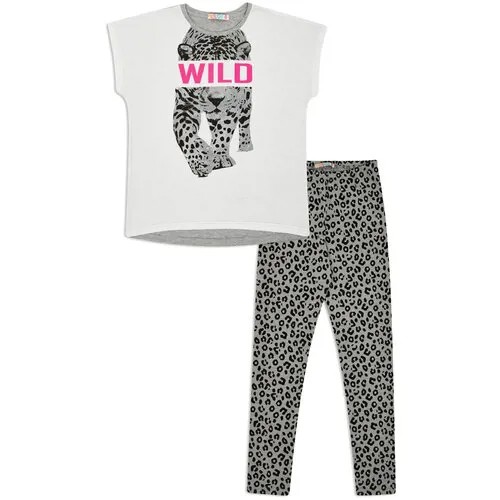Детский трикотажный набор для девочек: футболка с коротким рукавом и брюки Me&We цв. Белый/Серый р. 146
