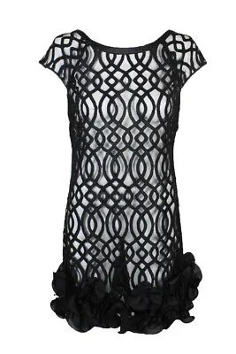 Jessica Simpson Черное платье в клетку с рюшами и короткими рукавами 10