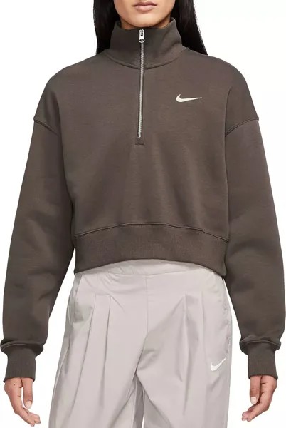 Женский укороченный укороченный свитшот с молнией 1/2 Nike Sportswear большого размера из флиса Phoenix