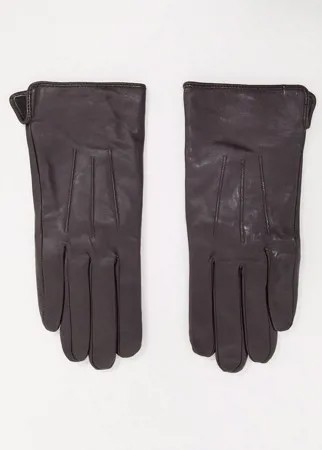 Коричневые кожаные перчатки для сенсорных экранов Barney's Originals-Коричневый