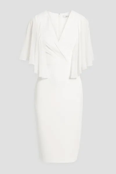 Креповое платье с запахом и шифоновыми вставками Badgley Mischka, цвет Off-white