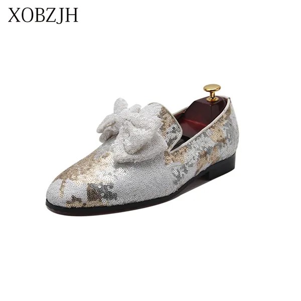 XOBZJH, итальянская модель лета 2019, мужские роскошные свадебные белые Лоферы для выпускного вечера, мужские высококачественные слипоны с крас...