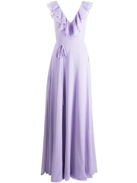 Marchesa платье макси с оборками, фиолетовый
