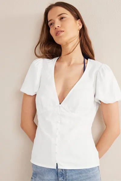 Приталенная льняная блузка с V-образным вырезом Boden, белый