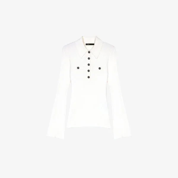 Рубашка-поло эластичной вязки с воротником на пуговицах и длинными рукавами Mipolo Maje, цвет blanc