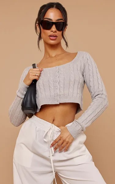 PrettyLittleThing Миниатюрный серый укороченный кардиган на пуговицах