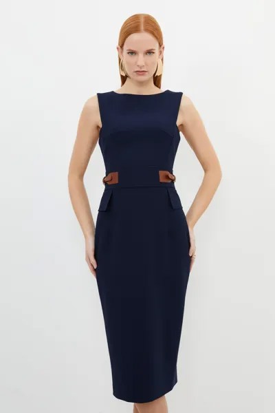 Компактное платье миди с эластичной окантовкой на талии Karen Millen, темно-синий
