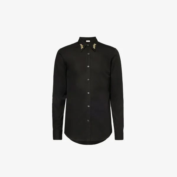 Рубашка прямого кроя из хлопкового поплина с декором Dragonfly Alexander Mcqueen, черный