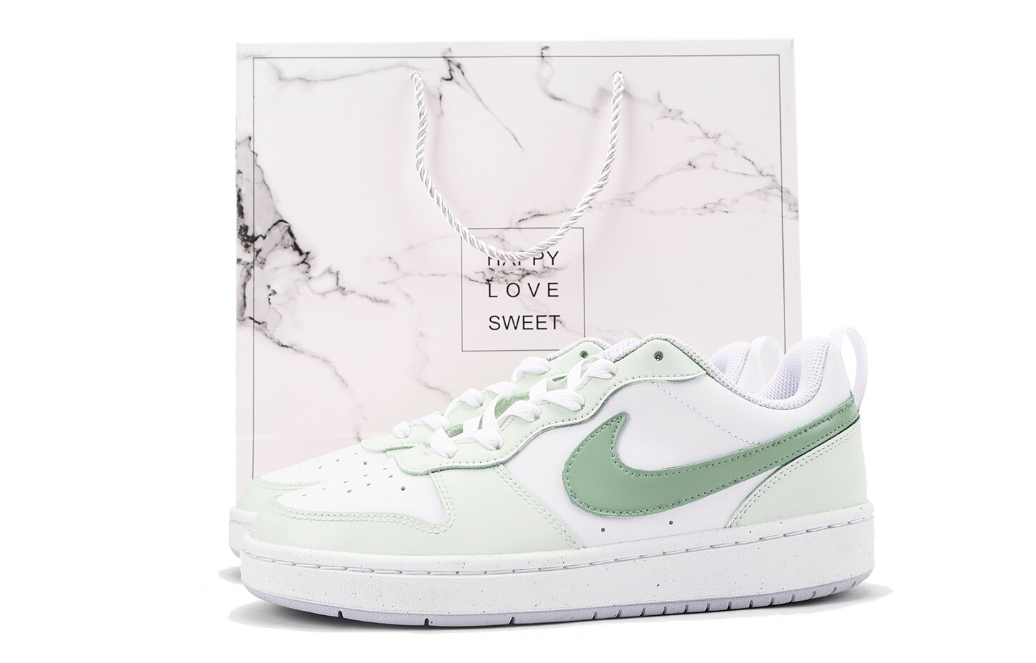 Кроссовки Nike Court Borough Skateboarding Shoes Women's Low-top White, Green, светло-зеленый