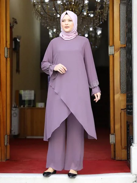 Женские туника, брюки, мусульманская одежда, рукава Стразы, гибкая шифоновая ткань, большие размеры, турецкий стиль, высокое качество Дубай