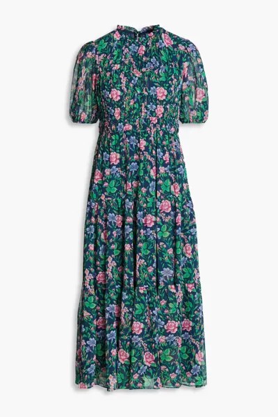 Шифоновое платье миди с цветочным принтом и сборками Blossom Diane Von Furstenberg, темно-синий