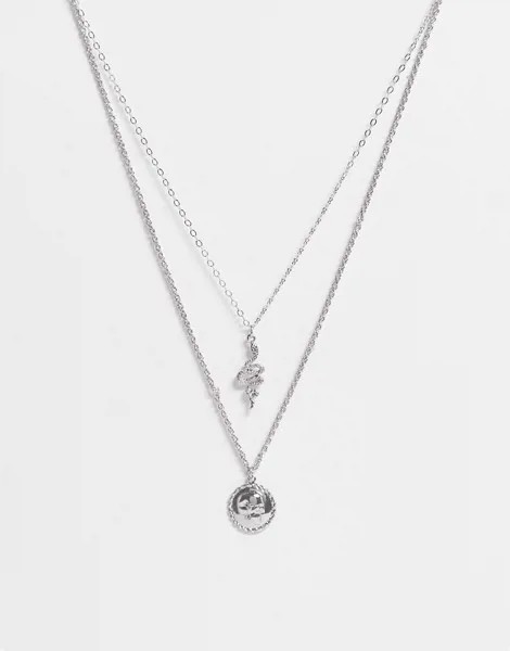 Ожерелье с подвесками в виде черепа и змеи River Island-Серебристый