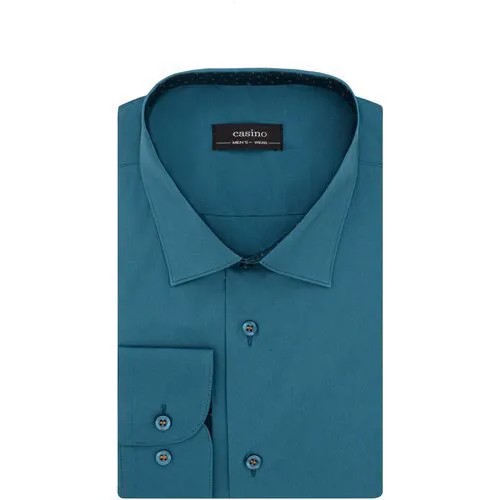 Рубашка мужская длинный рукав CASINO c230/157/9040/ZV/1 STRETCH, Приталенный силуэт / Slim fit, цвет Бирюзовый, рост 174-184, размер ворота 42
